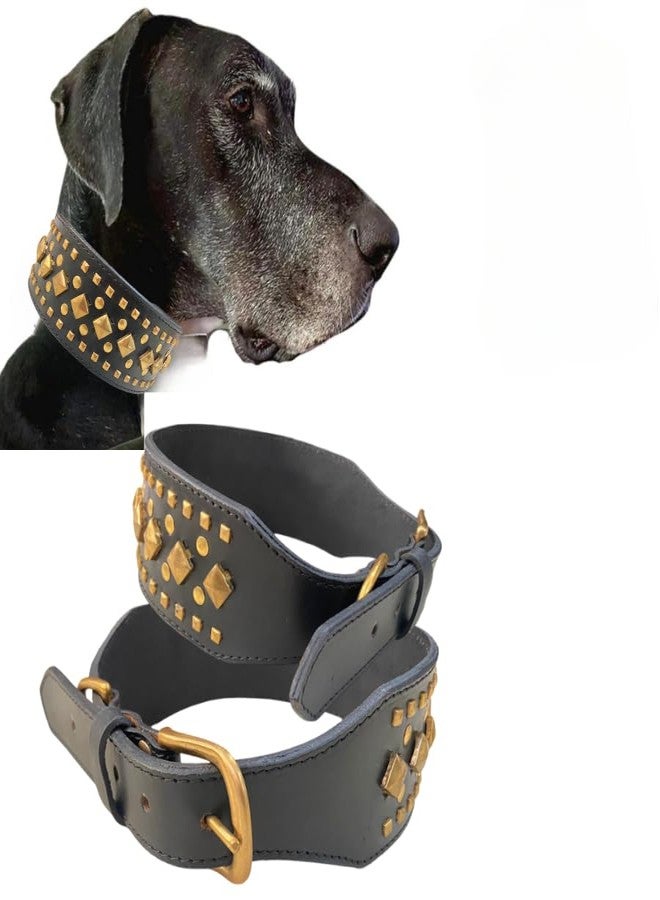 Pet Believe طوق كلاب مرصع بالمسامير من الجلد الطبيعي بعرض 2 بوصة من دوغ تراست، مناسب للكلاب متوسطة وكبيرة الحجم، طوق كلاب متين وفريد من نوعه مرصع بمسامير (أسود، يناسب محيط الرقبة: 17-21.5 بوصة). - Image 1